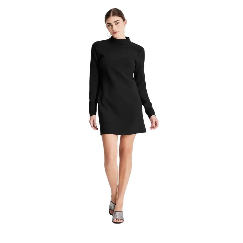 Women's Long Sleeve Mock Neck Open Back A Line Mini Dress Future Collective XS
